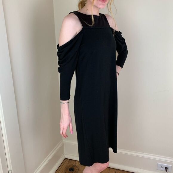 Leona Edmiston Jess Wool Knit and Satin Cold shoulder LBD 2361 - Picture 1 of 8